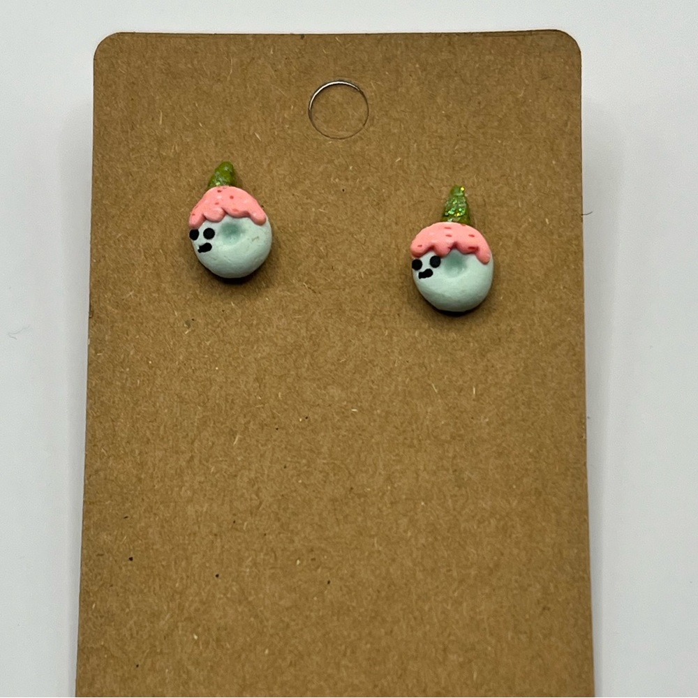 Pink and baby blue donut ice cream narwhal stud earrings